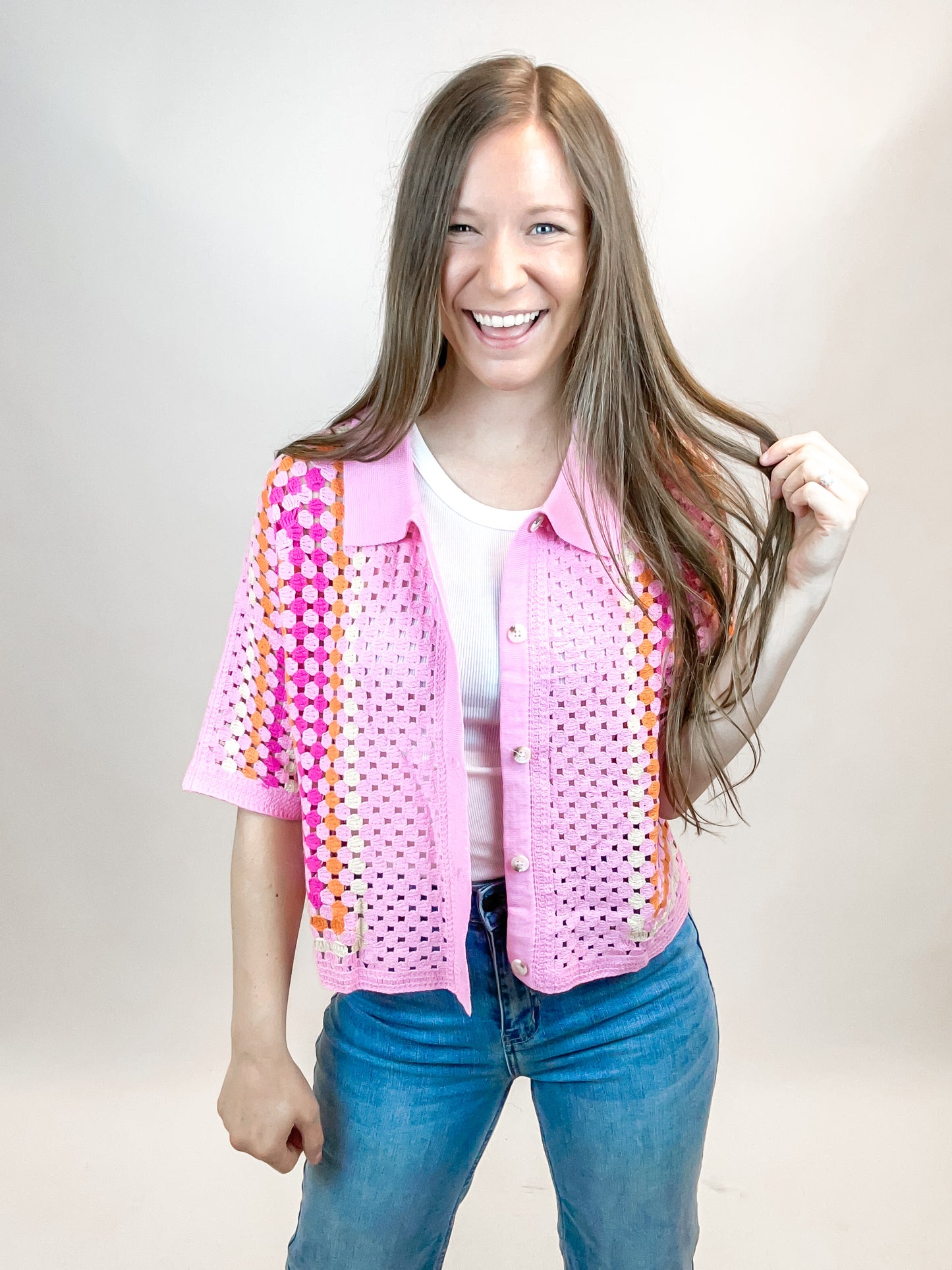 Cali Crochet Knit Top | Pink