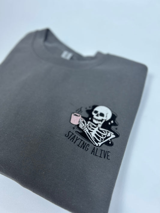 Staying Alive Embroidered Crewneck