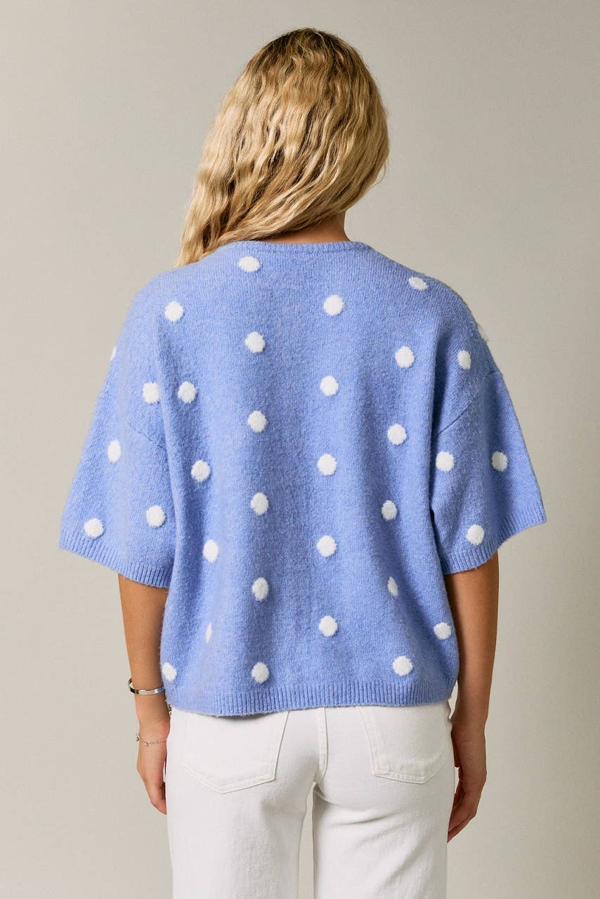 Elsa Polka Dot Sweater Cardigan Top | Blue