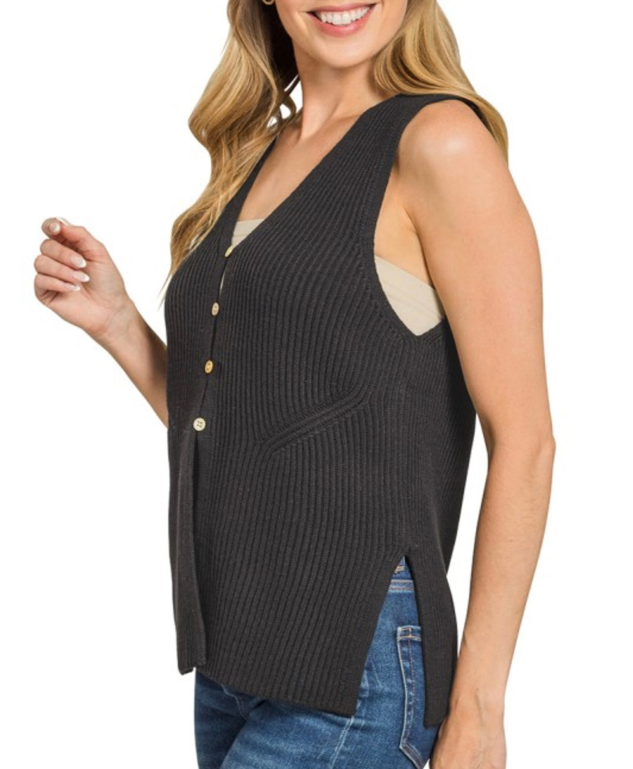 Breckyn Button Sweater Vest | Black