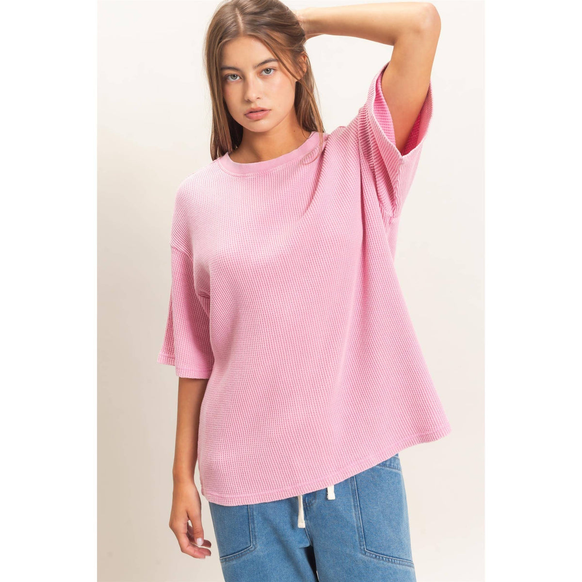 Indy Mineral Wash Waffle Top | Pink