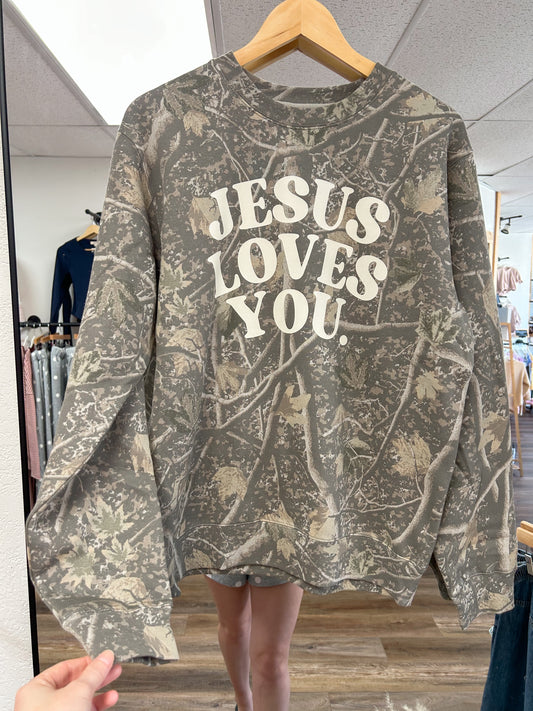 Jesus Loves You Camo Crewneck
