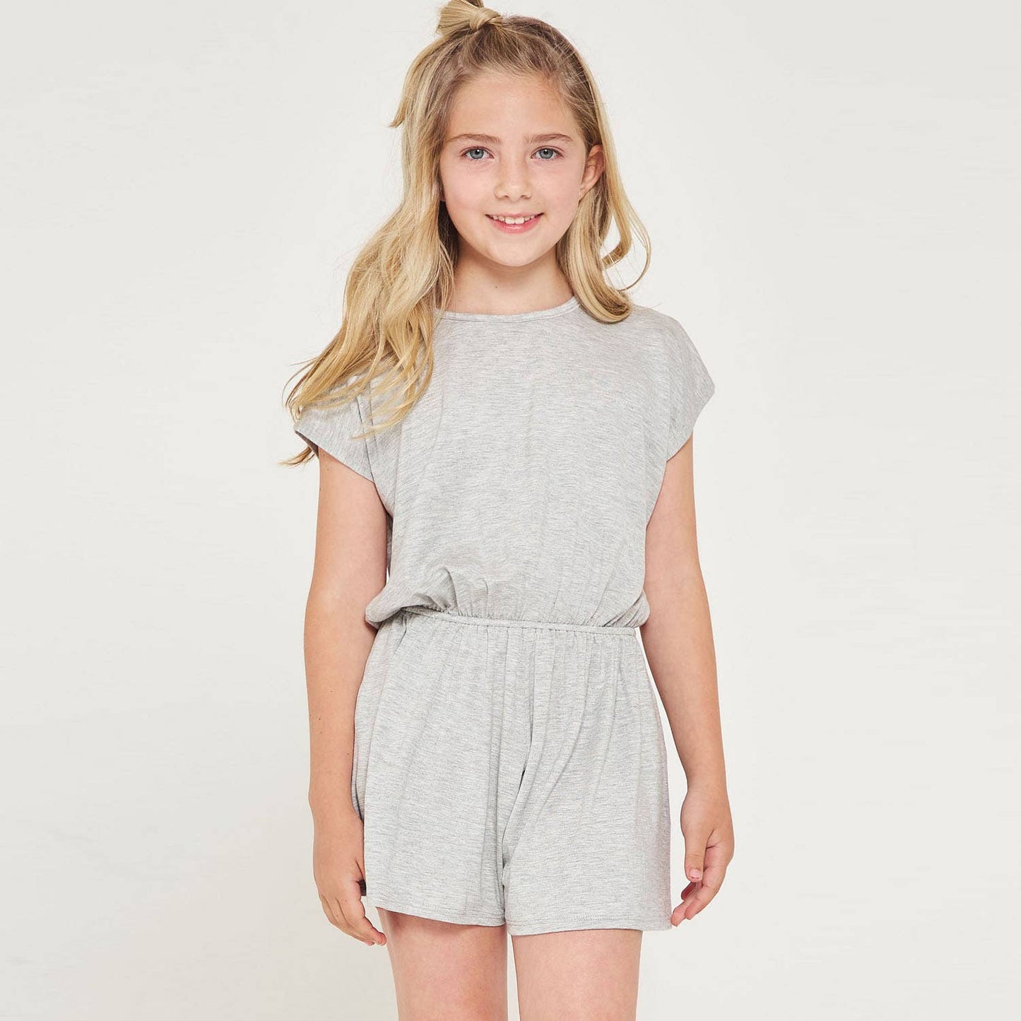 Girls Short Sleeve Romper | Heather Grey