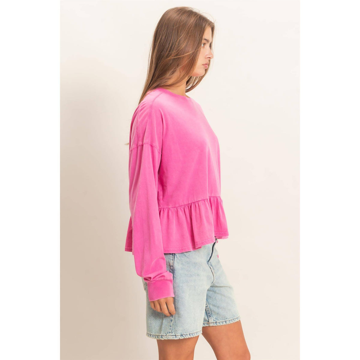 Reign Peplum Long Sleeve Top | Pink