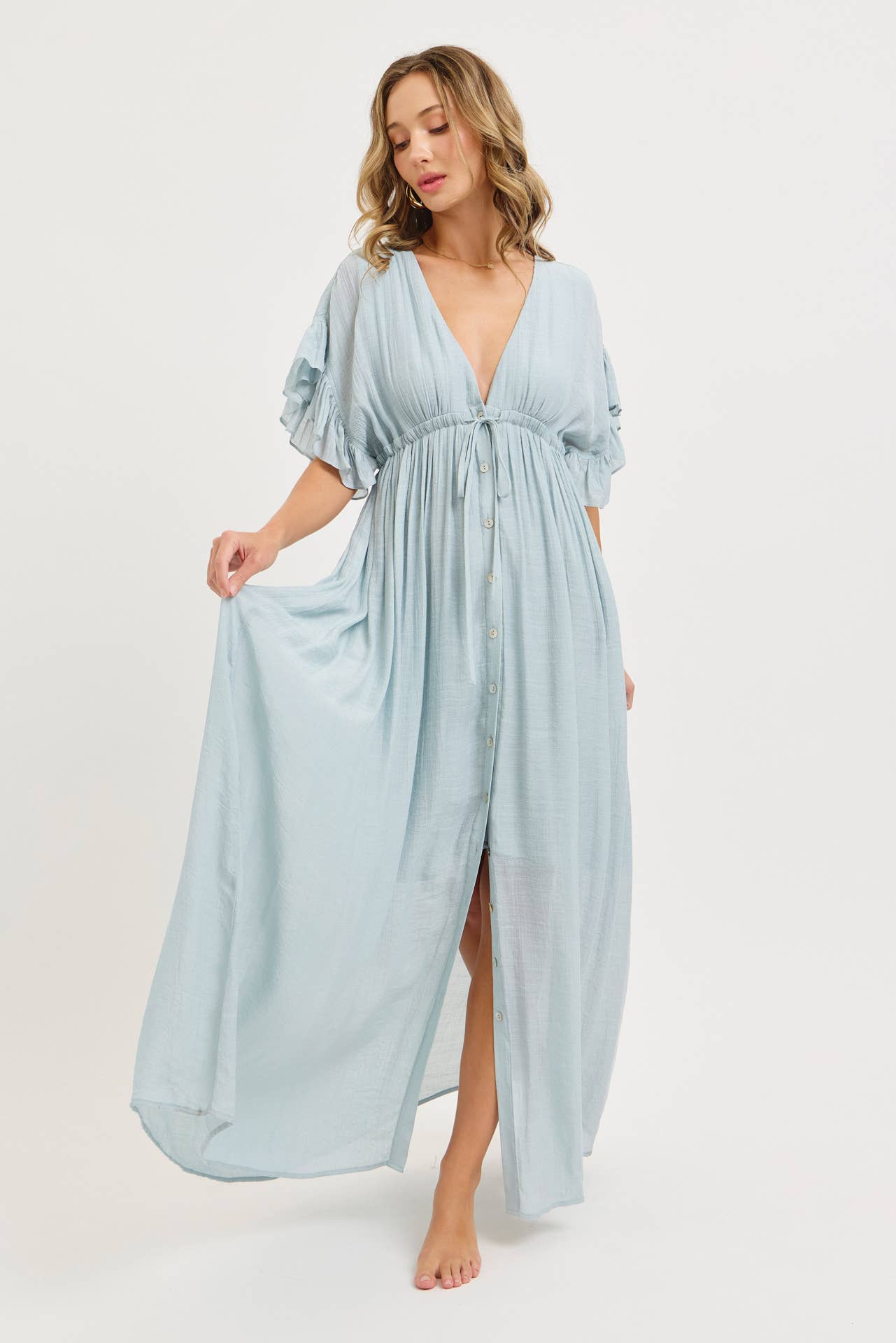 Lila Flowy Button Maxi Dress | Mist Blue