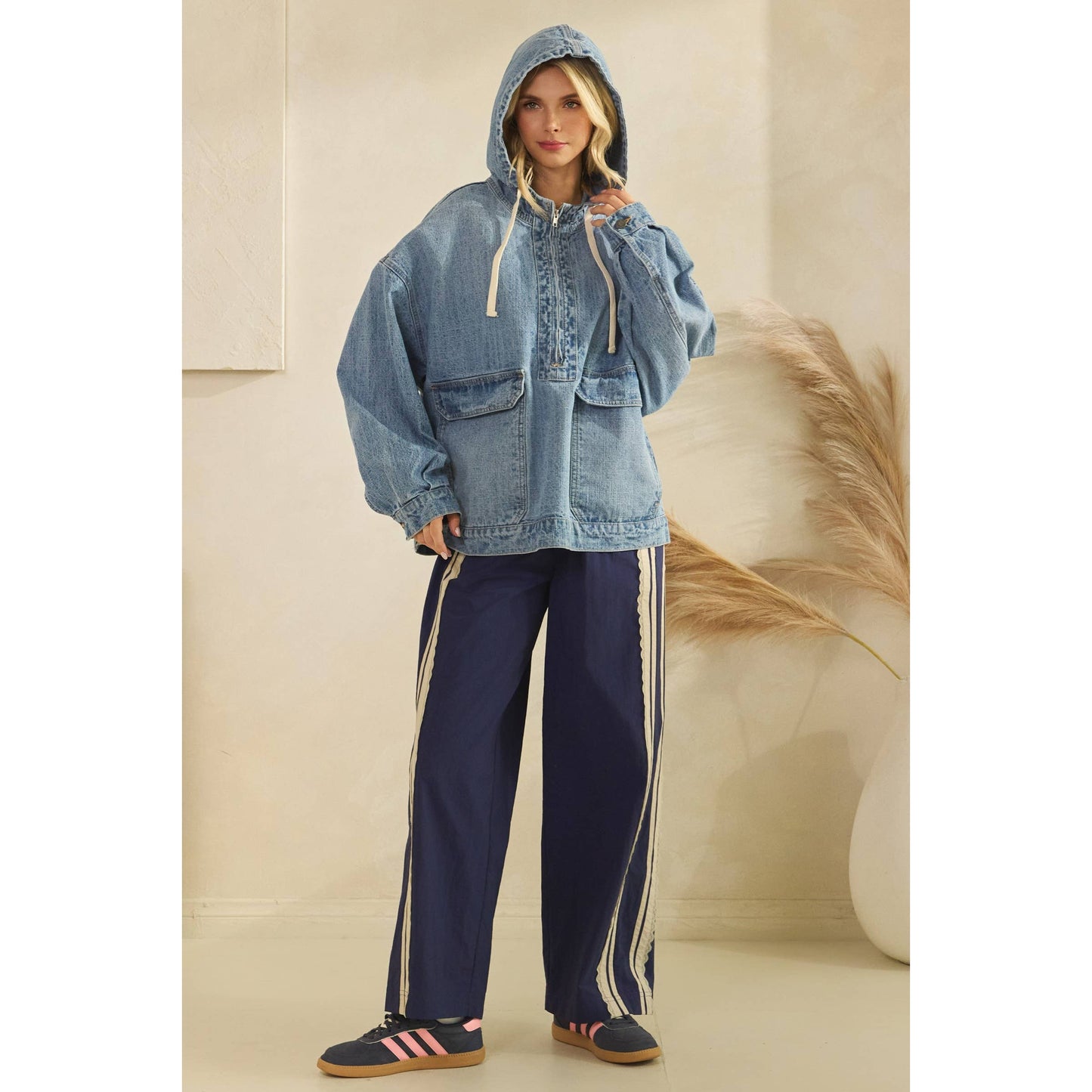 Liv Hooded Quarterzip Denim Jacket