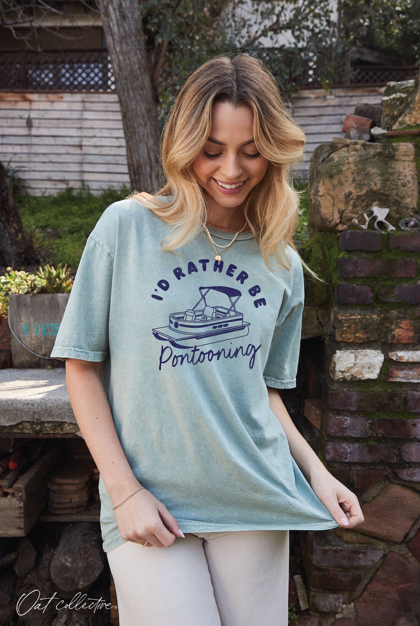 Pontooning Mineral Washed Graphic Tee | Light Olive