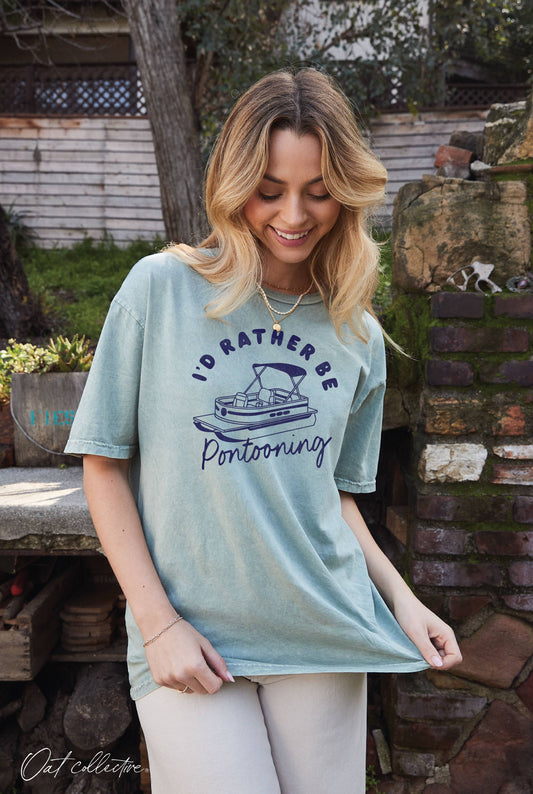 Pontooning Mineral Washed Graphic Tee | Light Olive