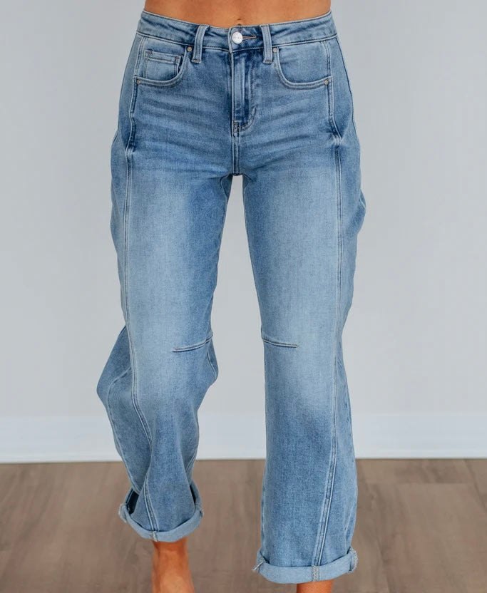 Risen High-Rise Crop Barrel Cuffed Jeans | Medium