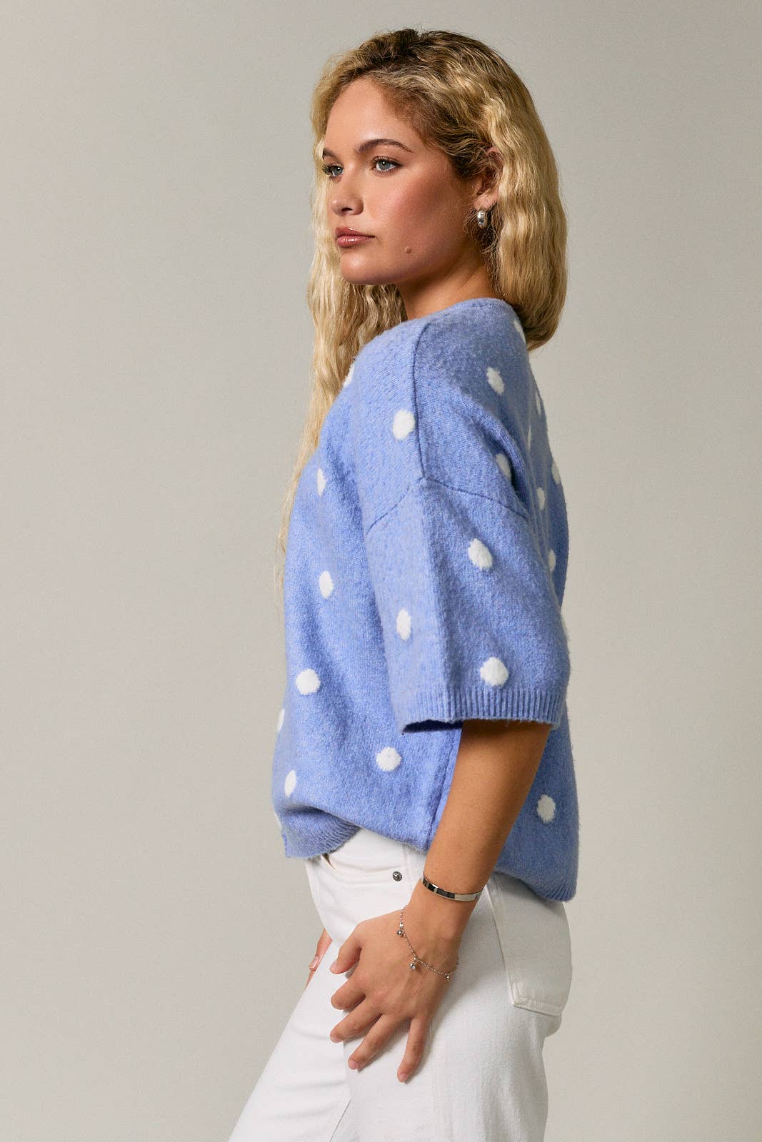 Elsa Polka Dot Sweater Cardigan Top | Blue