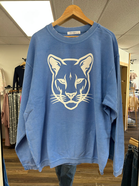 Puff Cougar Head Corded Crewneck | Marine