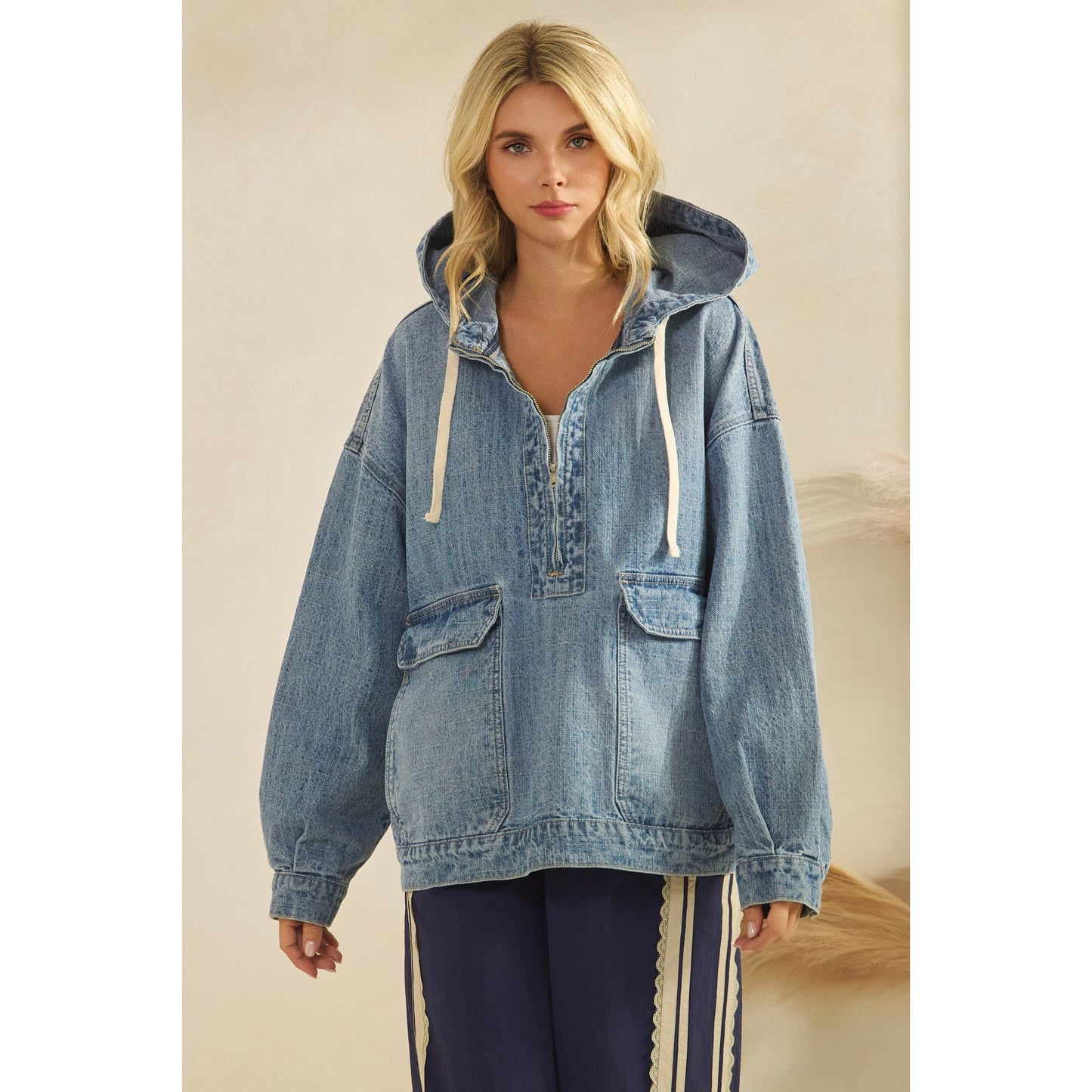 Liv Hooded Quarterzip Denim Jacket