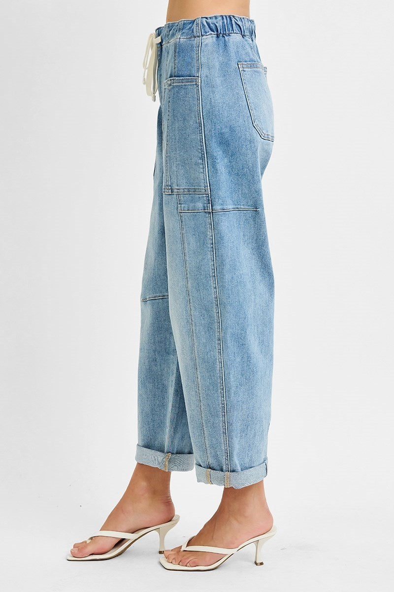 Risen High-Rise Crop Barrel Cargo Jeans