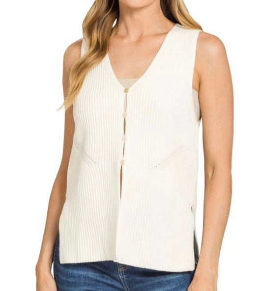 Breckyn Button Sweater Vest | Ivory