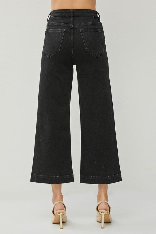 Risen High-Rise Ankle Wide Leg Jeans | Black
