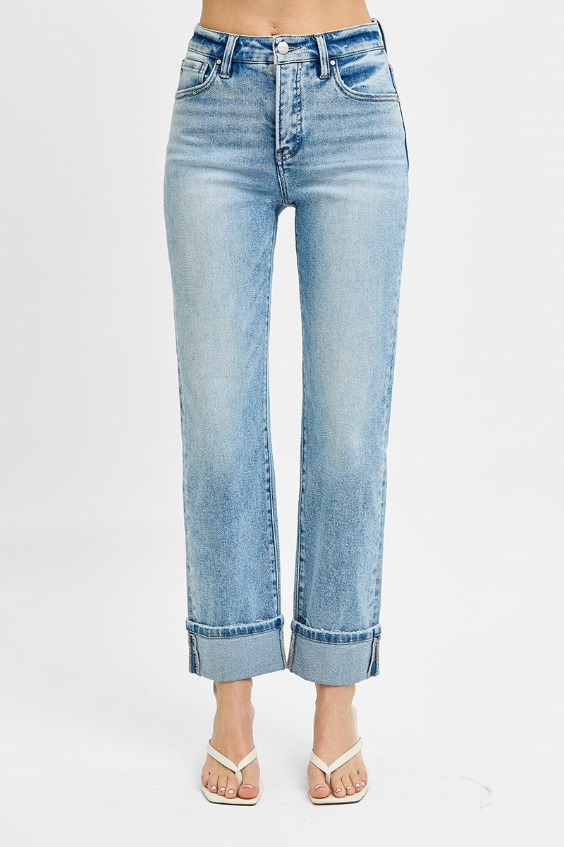 Risen Tummy Control High Rise Crop Cuffed Jeans