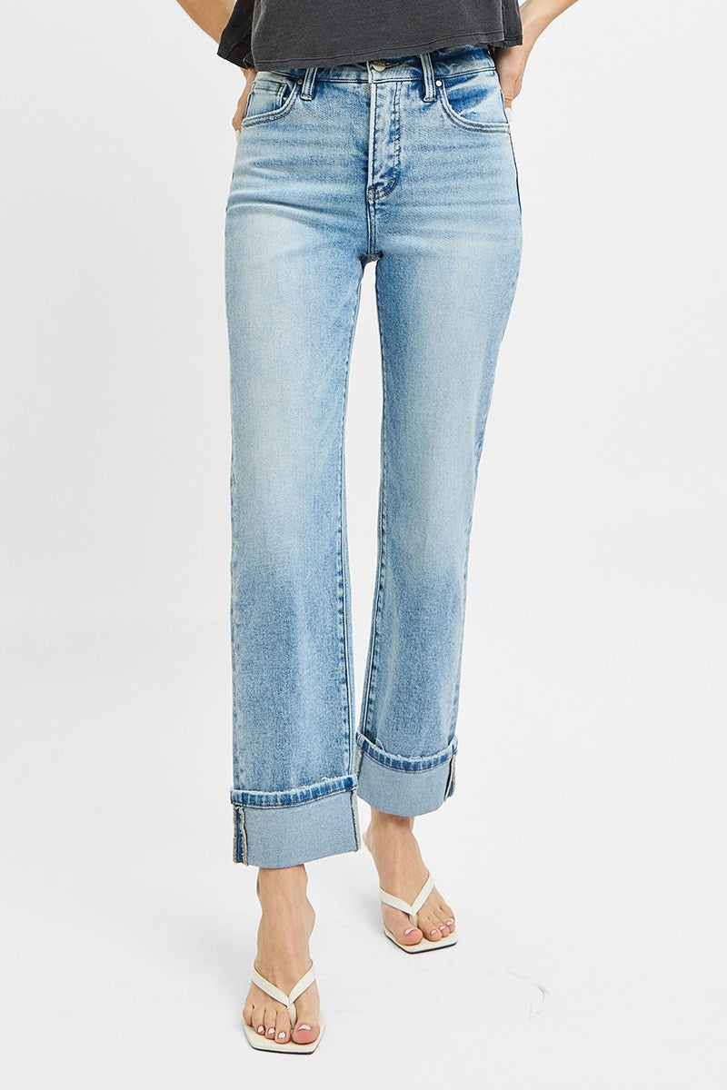 Risen Tummy Control High Rise Crop Cuffed Jeans