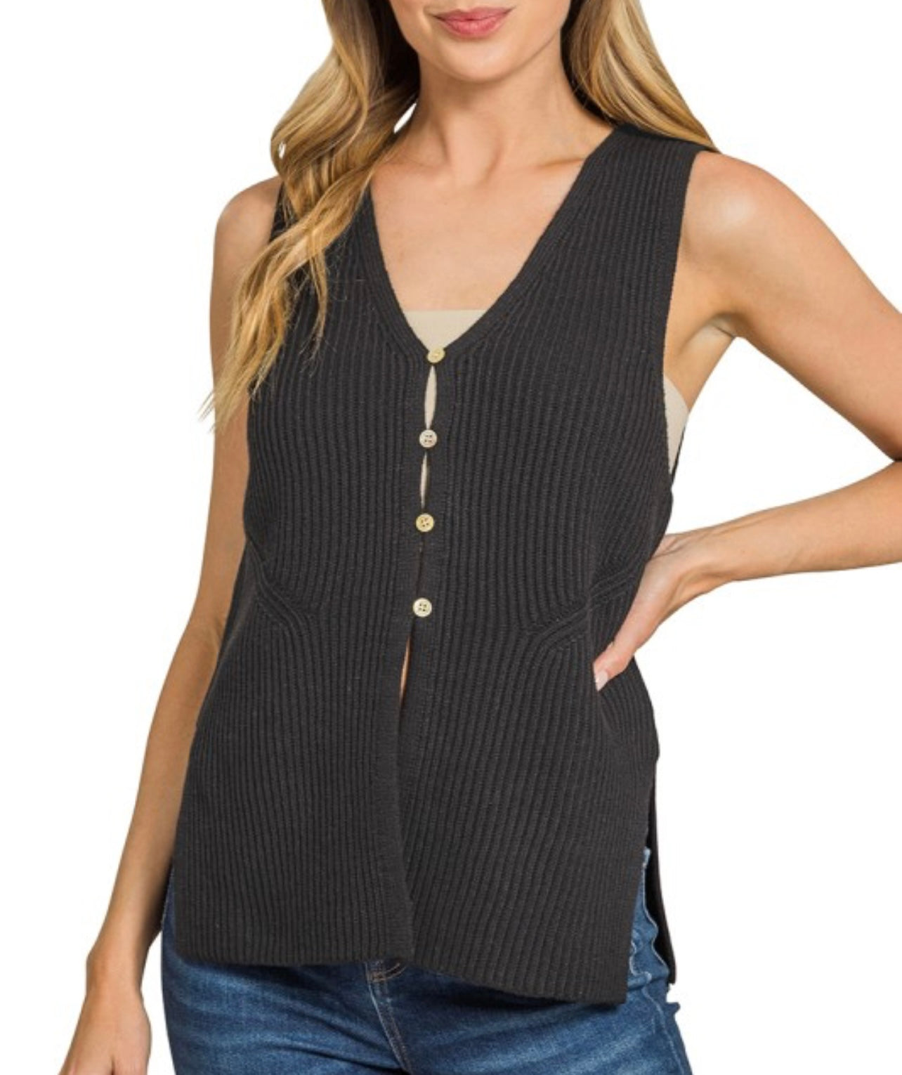 Breckyn Button Sweater Vest | Black