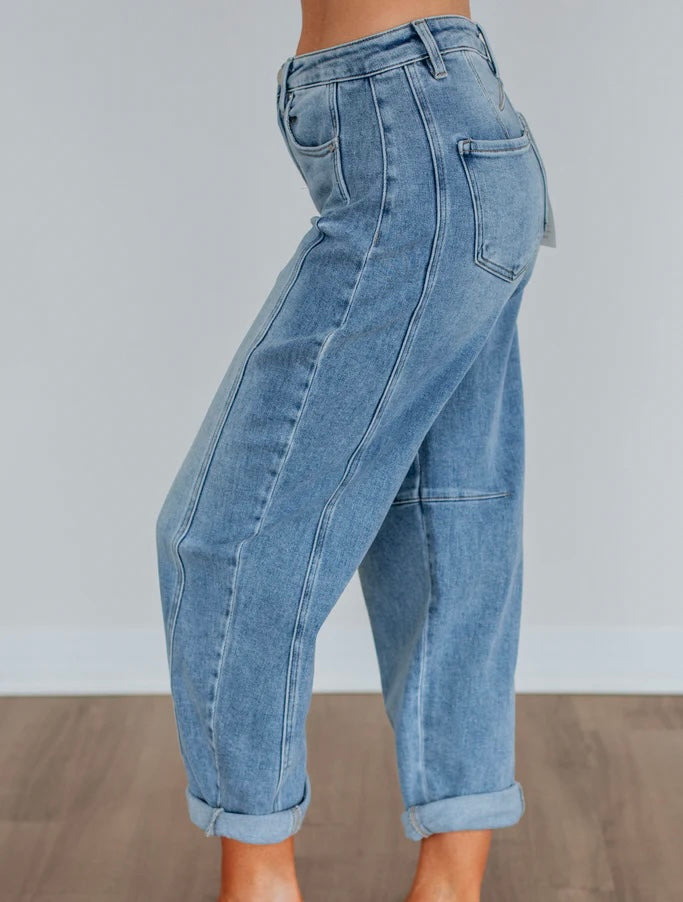Risen High-Rise Crop Barrel Cuffed Jeans | Medium
