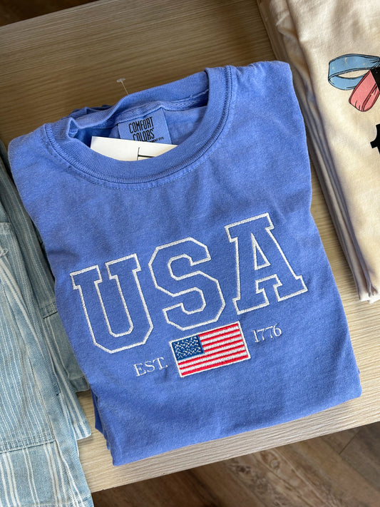 Youth USA Embroidered Tee | Flo Blue