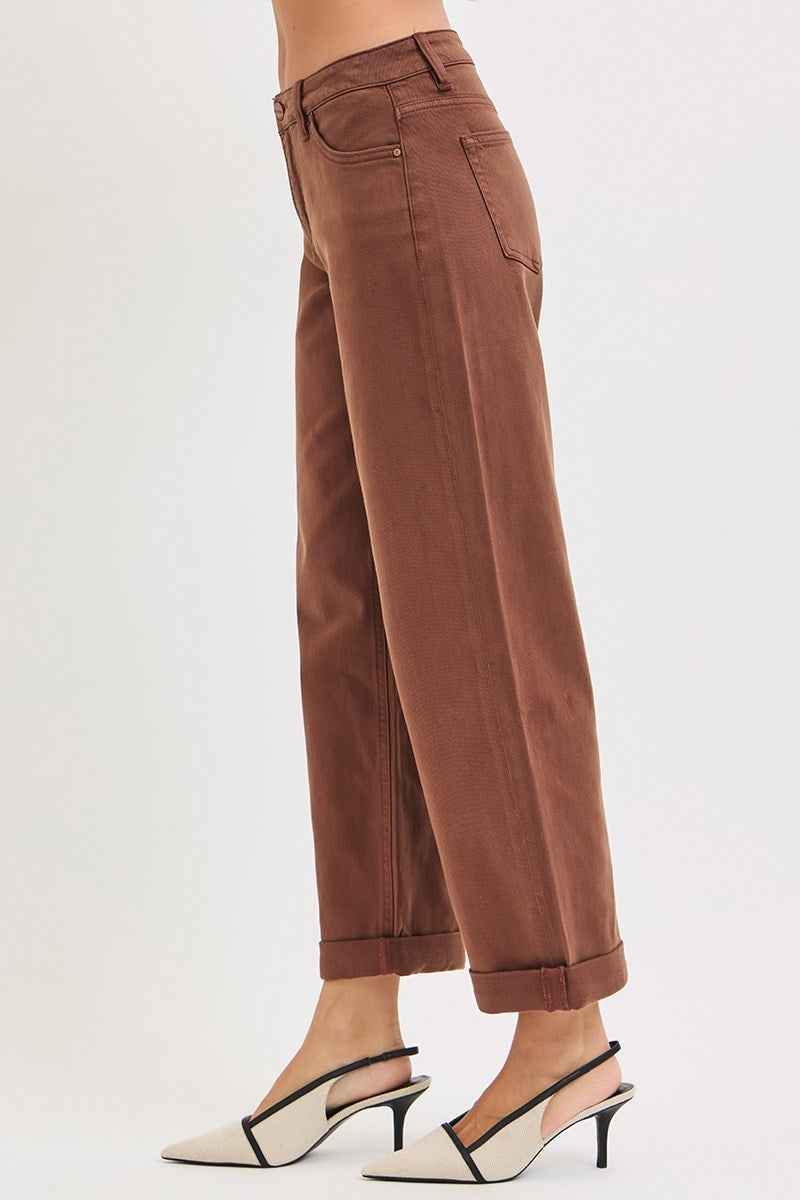 Risen Tummy Control Mid-Rise Relaxed Pants | Cocoa