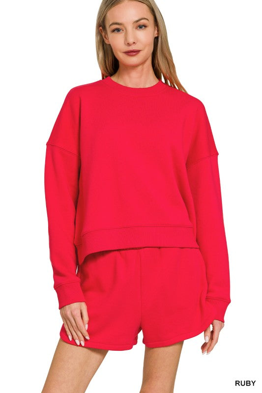 Fleece Sweatshirt Shorts Set | Ruby