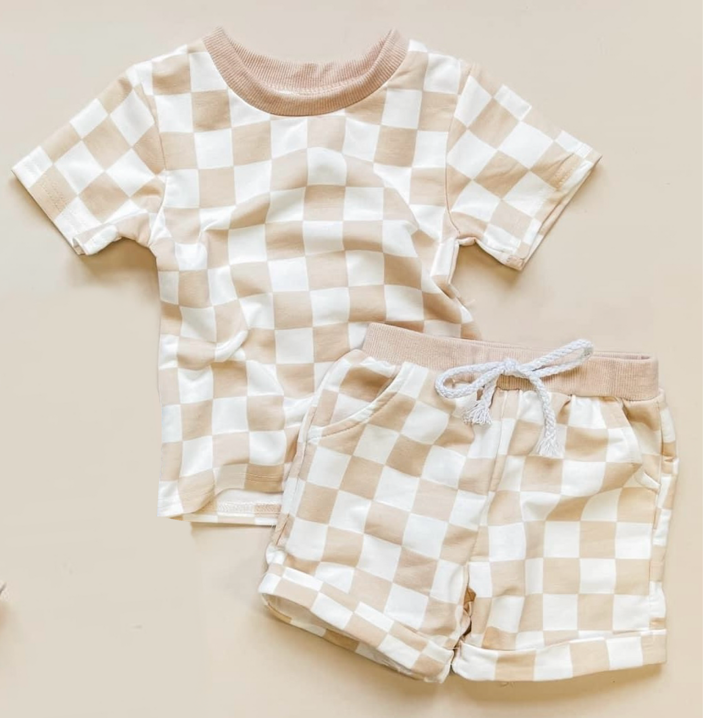 Carter Check Short Set | Beige