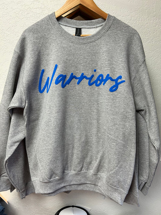 Cursive Puff Warriors Crewneck | Gray