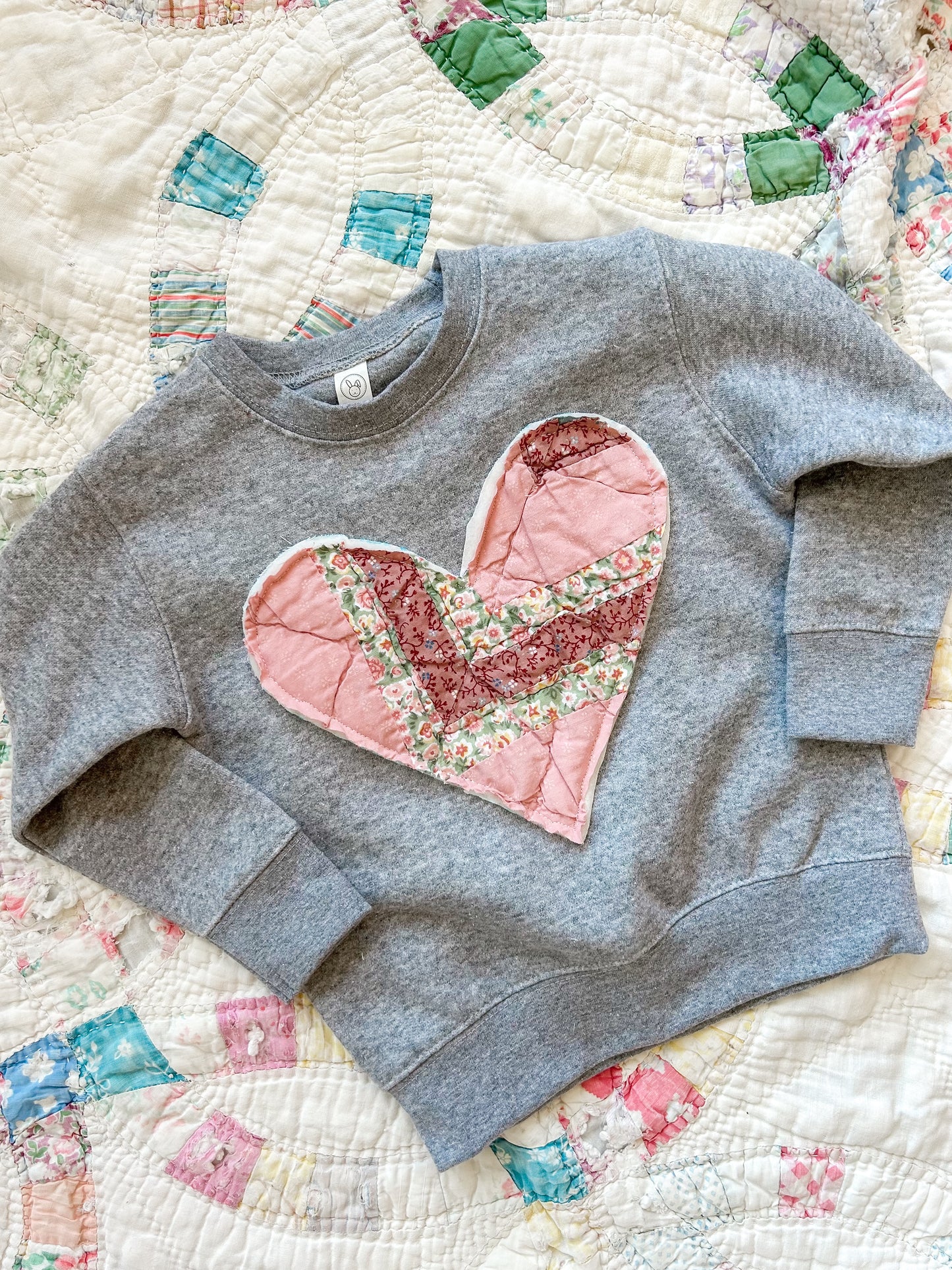 Heart Quilted Patchwork Crewneck - 3T