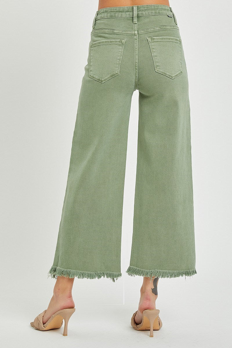 Risen High-Rise Tummy Control Crop Wide Leg Pants | Olive