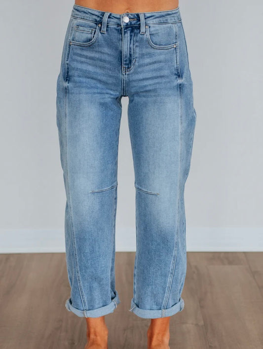 Risen High-Rise Crop Barrel Cuffed Jeans | Medium