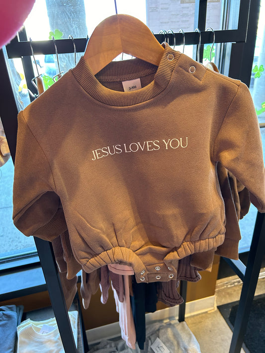 Jesus Loves You Bubble Romper | Brown