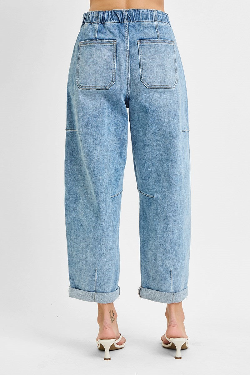 Risen High-Rise Crop Barrel Cargo Jeans