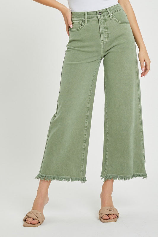Risen High-Rise Tummy Control Crop Wide Leg Pants | Olive