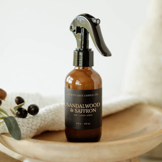 Sandalwood & Saffron Room Spray - 4 oz Amber Glass Bottle
