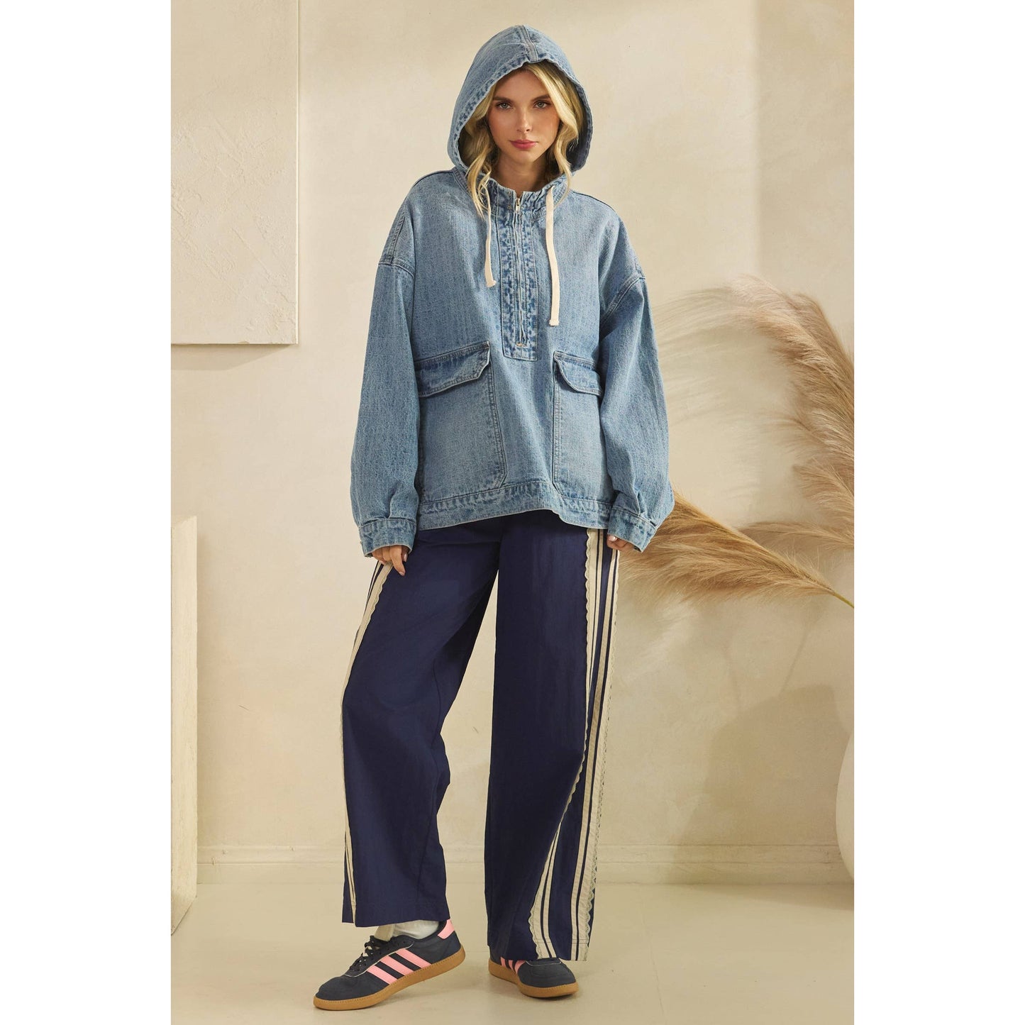 Liv Hooded Quarterzip Denim Jacket