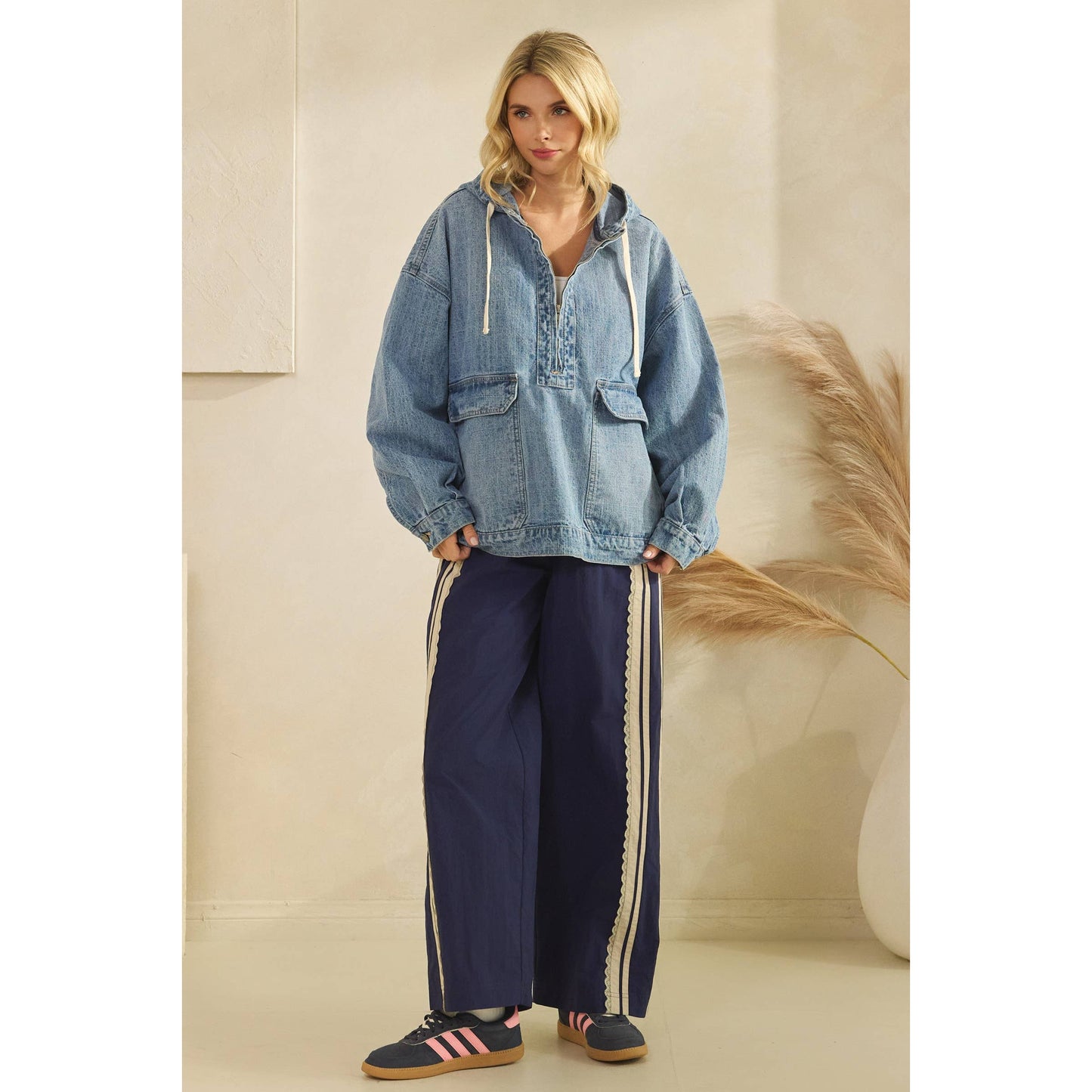 Liv Hooded Quarterzip Denim Jacket