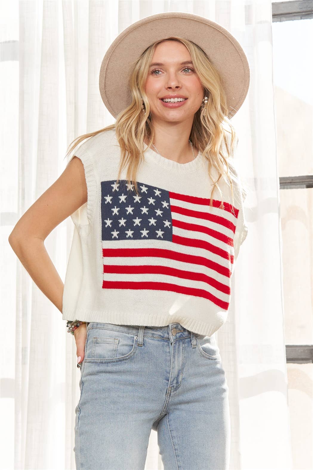 Knit American Flag Sleeveless Top