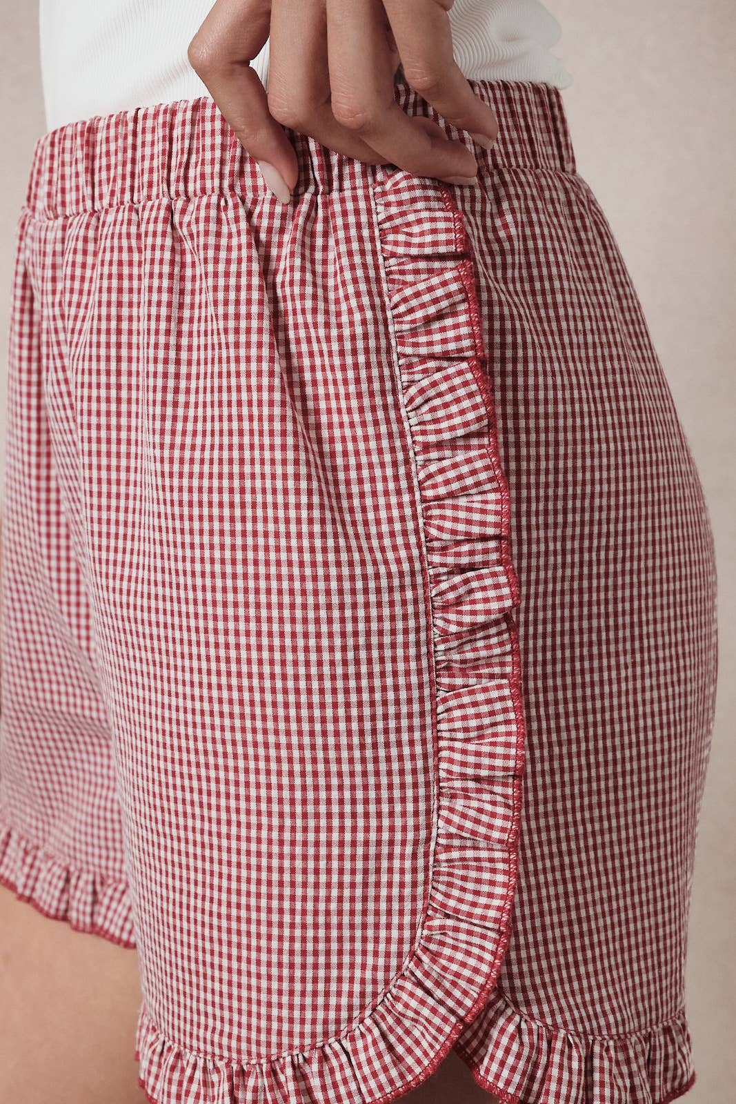 Ruffle Gingham Dolphin Shorts | Red