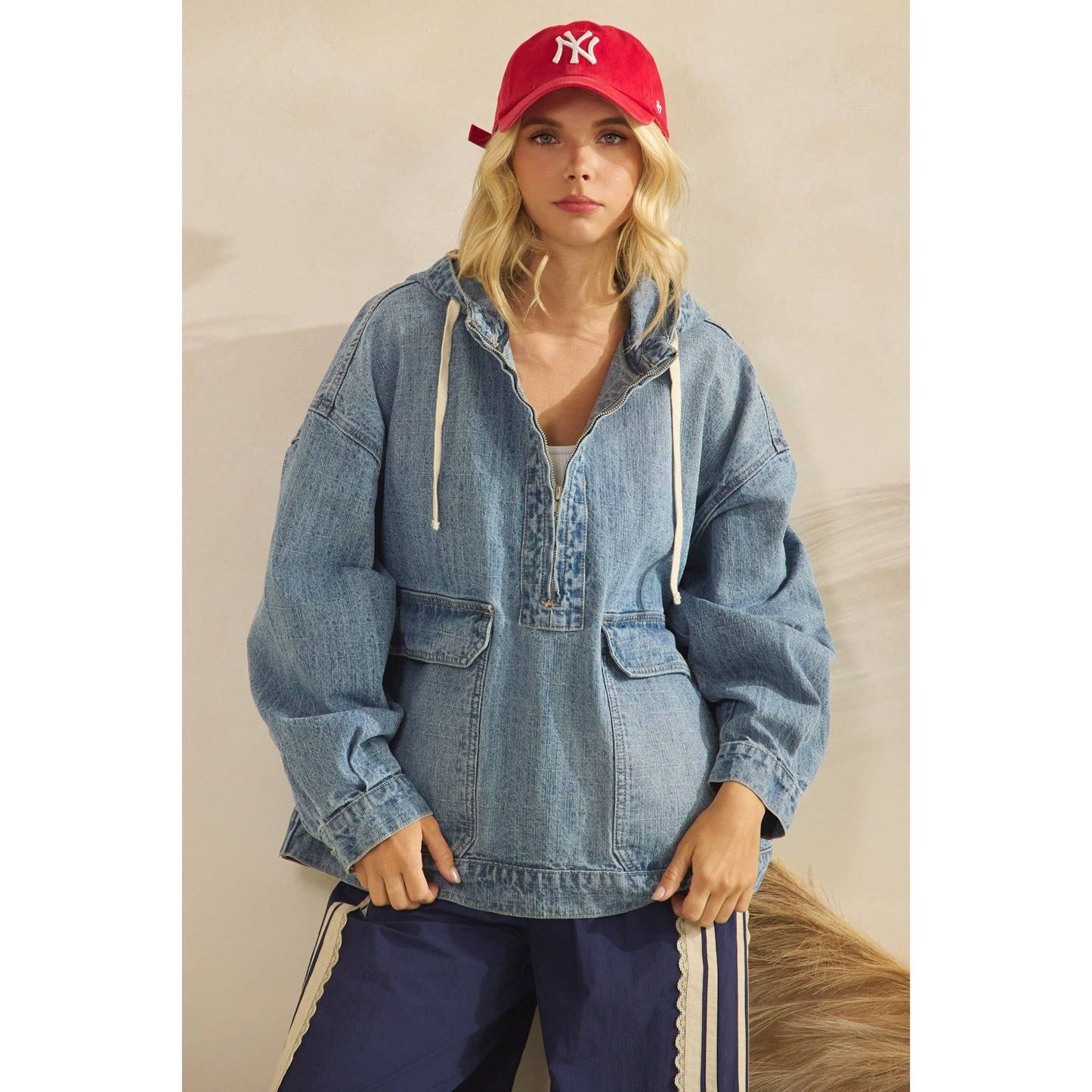 Liv Hooded Quarterzip Denim Jacket