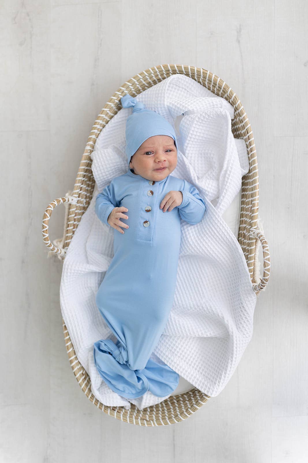 Knotted Baby Gown and Hat Set | Baby Blue