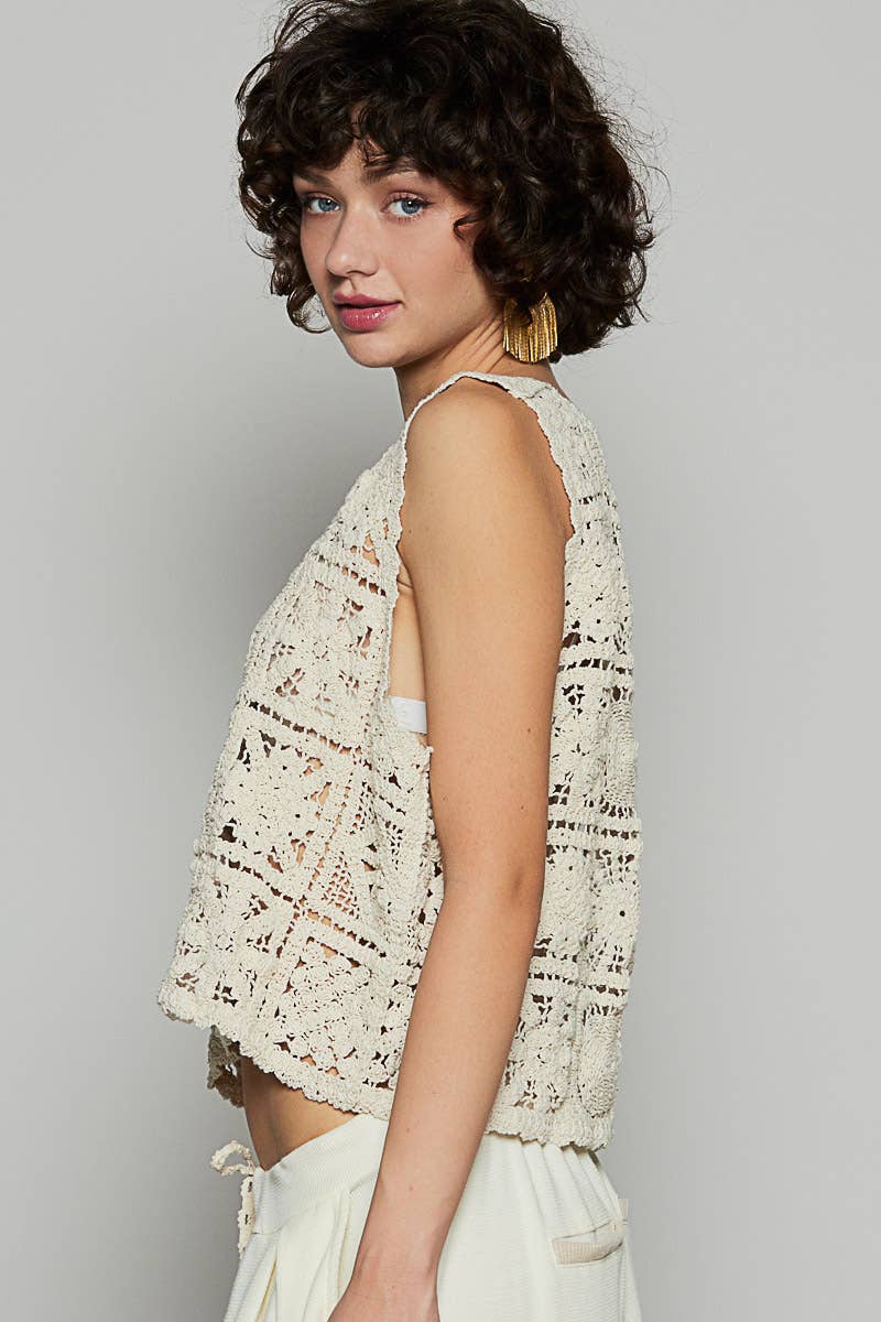 Rome Sleeveless Crochet Top | Natural
