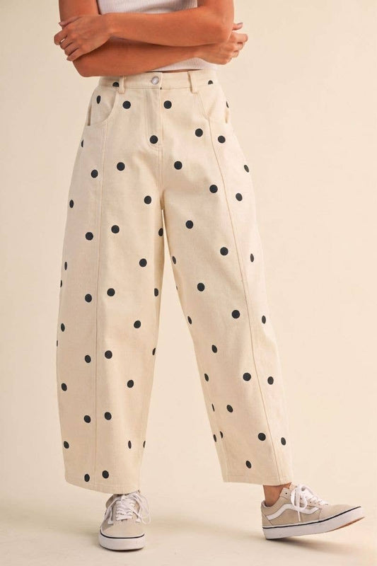 Polly Polka Dot Barrel Pants | Cream