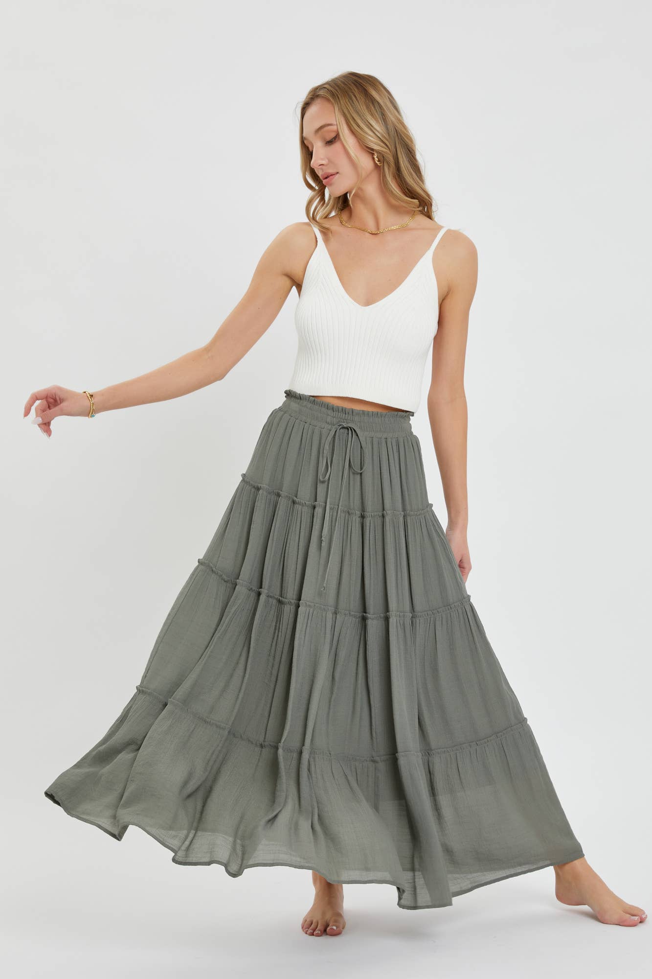 Meadow Tiered Maxi Skirt | Olive