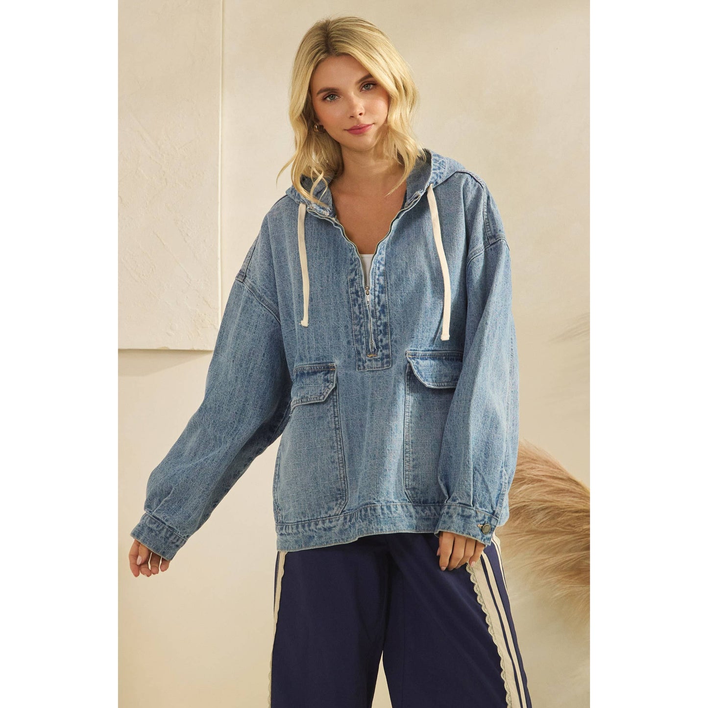 Liv Hooded Quarterzip Denim Jacket