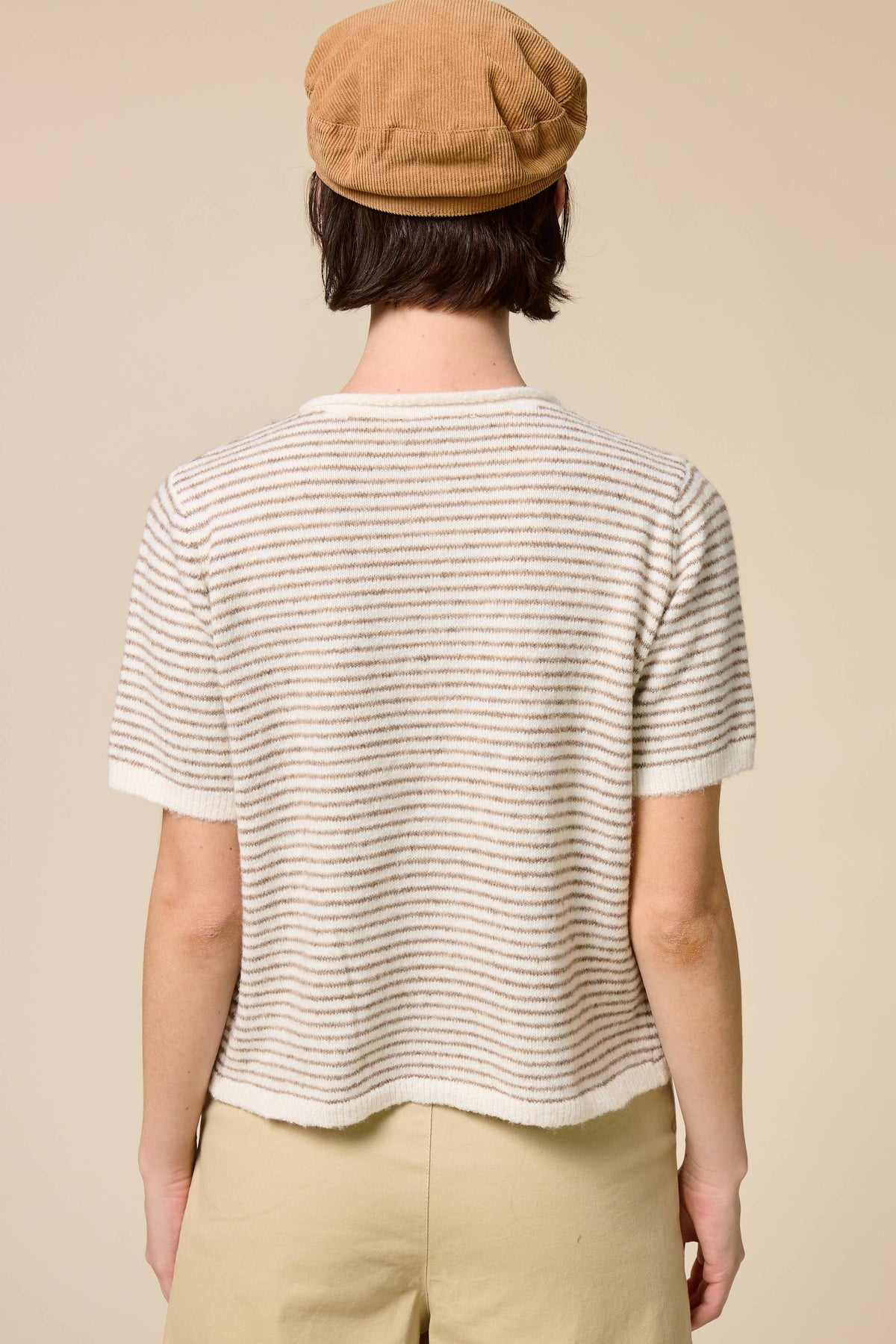 Palmer Striped Short Sleeve Cardigan | Taupe