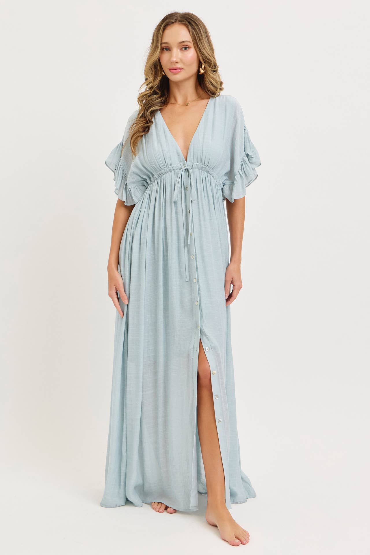 Lila Flowy Button Maxi Dress | Mist Blue