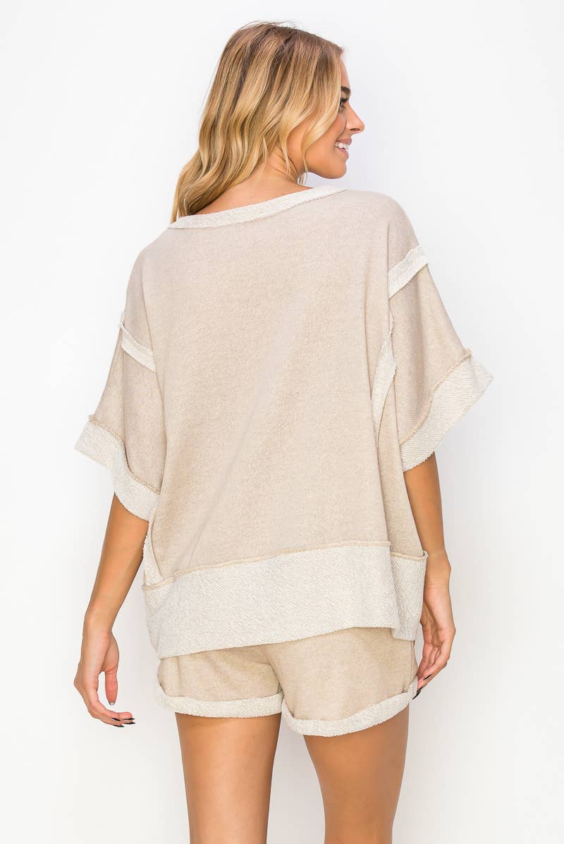 Hadley Contrast Terry Top | Taupe