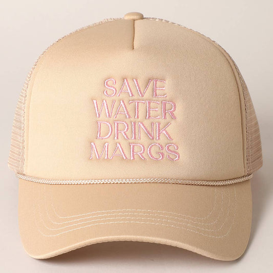 Save Water Drink Margs Embroidered Trucker Cap | Tan