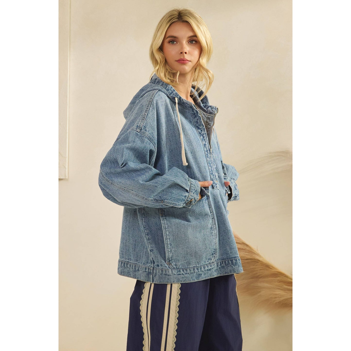 Liv Hooded Quarterzip Denim Jacket
